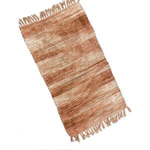 Bohemian Peach, Pink & Orange Striped Cotton Bath Rug with Fringe (25”x 50”)